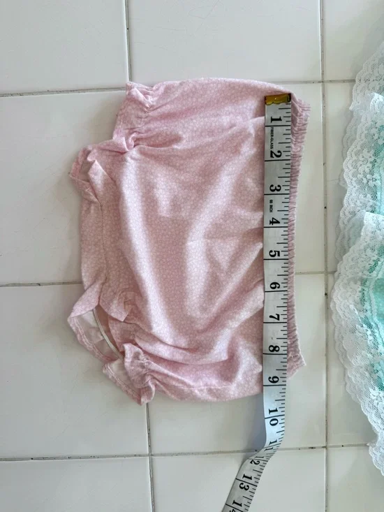 Vintage Baby Girl 6-9m Dress &Bloomer Set Roanna Pink Blue Ditzy Floral Lace 80s - Picture 12 of 14